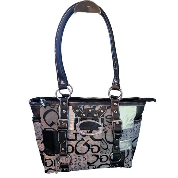 G by Guess Patchwork black gray logo purse handbag - Picture 1 of 7